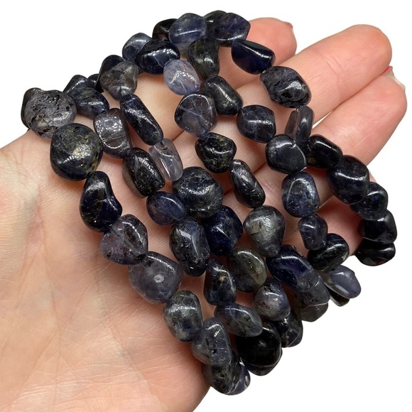 Iolite Beaded Stretch Bracelet Gemstone Stone Crystal Tumbled - Picture 3 of 8
